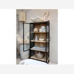 Chic Antique - Vence Vitrineskab m/4 hylder Patineret sort H160xB71xL38,5cm.