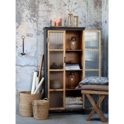 Chic Antique - Vitrineskab m. 4 hylder og rillede glaslger H150,5/L70/B35,5 cm natur