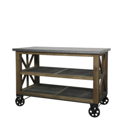 Chic Antique - Kkken p hjul m. zinktop og hylder H90/L120/B59,5 cm natur