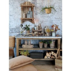 Chic Antique - Kkken p hjul m. zinktop og hylder H90/L120/B59,5 cm natur