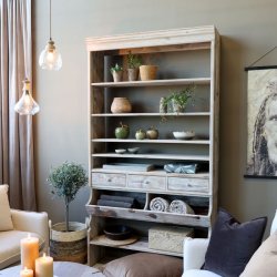 Chic Antique - Reol m. hylder og skuffer H222/L120/B37 cm natur