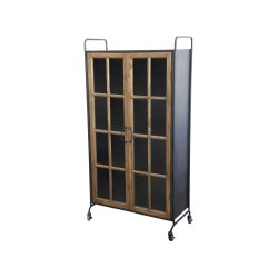 Chic Antique - Vitrineskab m/hjul og trlger Patineret sort H156xL80xB34cm.