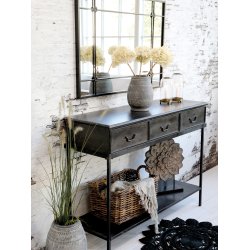 Chic Antique - Factory Konsolbord m/hylde og 3 skuffer Patineret sort H91xB123xL41cm Jern.