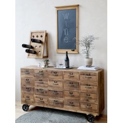 Chic Antique - Kbmandsdisk p hjul m/20 skuffer Naturlig H75xB156xL38,5cm.