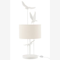 J-Line - Bordlampe m. fugle Hvid/Beige Polyresin 30,5x30,5x79cm.