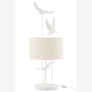 J-Line - Bordlampe m. fugle Hvid/Beige Polyresin 30,5x30,5x79cm.