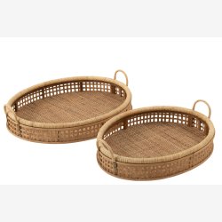 J-Line - Oval serveringsbakke Rattan/Bambus H: 14.5 cm L: 57.5 cm	B: 43 cm.