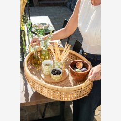 J-Line - Oval serveringsbakke Rattan/Bambus H: 14.5 cm L: 57.5 cm	B: 43 cm.