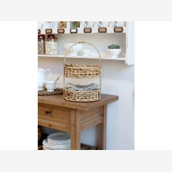 Chic Antique - Anretterbord m/hjul, 2 hylder og 2 skuffer Naturligt H85xB100xL40cm Fyrretr.