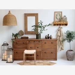 Chic Antique - Skoskab m/skuffer Naturlig H90xB190xL40cm Fyrretr.