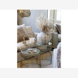 Chic Antique - Sidebord rundt m/glasplade Messinglook 47,5xH40cm Jern.