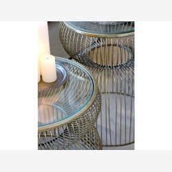 Chic Antique - Sidebord rundt m/glasplade Messinglook 47,5xH40cm Jern.