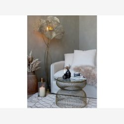 Chic Antique - Sidebord rundt m/glasplade Messinglook 47,5xH40cm Jern.