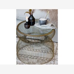 Chic Antique - Sidebord rundt m/glasplade Messinglook 47,5xH40cm Jern.