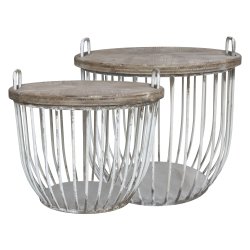 Chic Antique - Sofaborde m/trlg St af 2 Patineret hvid 57xH48cm/49xH38cm.