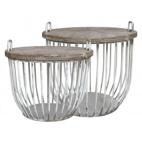 Chic Antique - Sofaborde m/trlg St af 2 Patineret hvid 57xH48cm/49xH38cm.