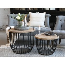 Chic Antique - Sofaborde m/trlg St af 2 Patineret sort 57xH48cm/49xH38cm.