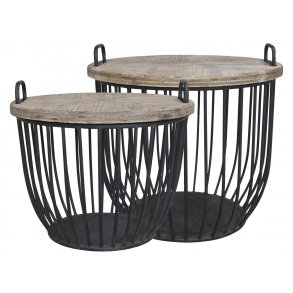 Chic Antique - Sofaborde m/trlg St af 2 Patineret sort 57xH48cm/49xH38cm.