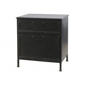 Chic Antique - Factory Kommode/Natbord m/2 skuffer Patineret sort H50xB45,5xL37,5cm Jern.