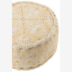 J-Line - Puf Rund m. elefanter+spejle Creme/Guld Bomuld 54x54x30cm.