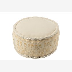 J-Line - Puf Rund m. elefanter+spejle Creme/Guld Bomuld 54x54x30cm.