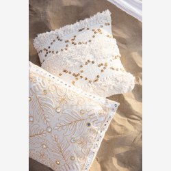 J-Line - Pudebetr�k m. frynser Bomuld/h�r/polyester/palietter Hvid/Guld 45x45x12cm.