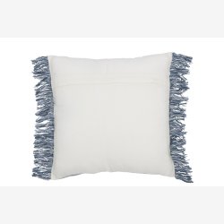 J-Line - Pudebetr�k m. v�vning/frynser Hvid/Bl� Bomuld 45x45x12cm.