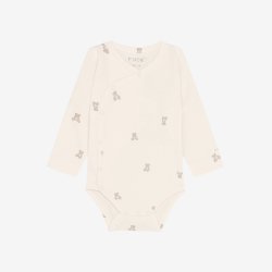 Fixoni - Body m. skr�lukning hvid m. Bamseprint, lange �rmer