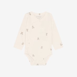 Fixoni - Body m. skr�lukning hvid m. Bamseprint, lange �rmer