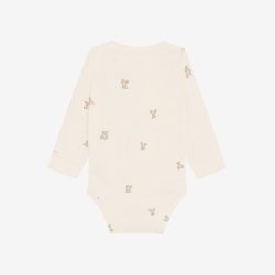 Fixoni - Body m. skr�lukning hvid m. Bamseprint, lange �rmer