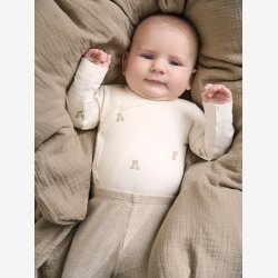 Fixoni - Body m. skr�lukning hvid m. Bamseprint, lange �rmer