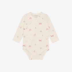 Fixoni - Body m. skr�lukning hvid m. Sommerfugle print, lange �rmer