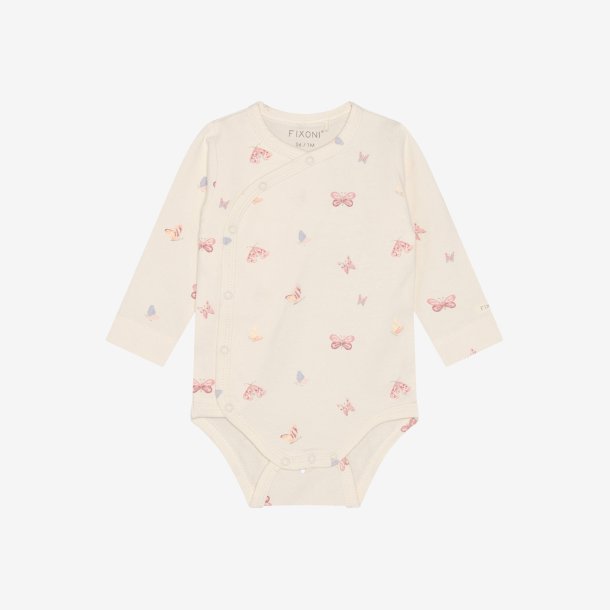 Fixoni - Body m. skr�lukning hvid m. Sommerfugle print, lange �rmer