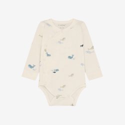 Fixoni - Body m. skr�lukning hvid m. Hval print, lange �rmer