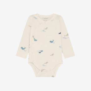 Fixoni - Body m. skr�lukning hvid m. Hval print, lange �rmer
