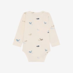 Fixoni - Body m. skr�lukning hvid m. Hval print, lange �rmer