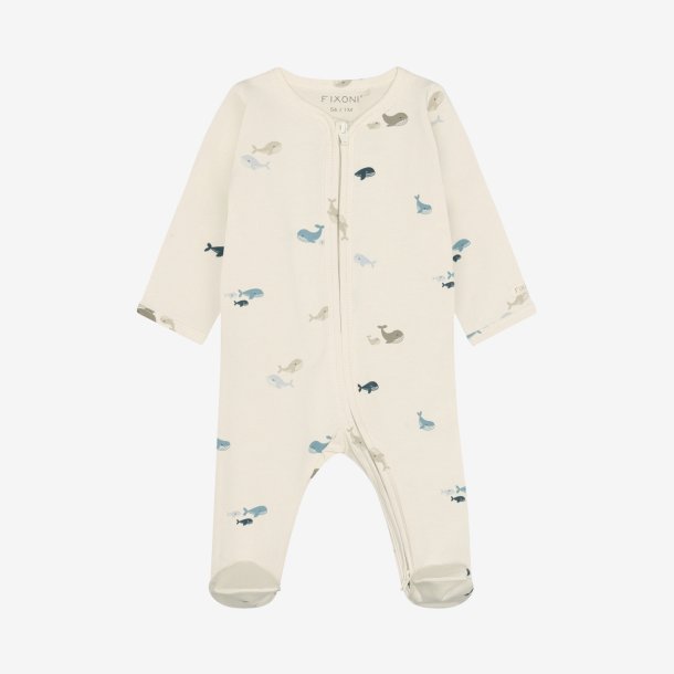 Fixoni - Natdragt m. f�dder. Hvid m. Hval print
