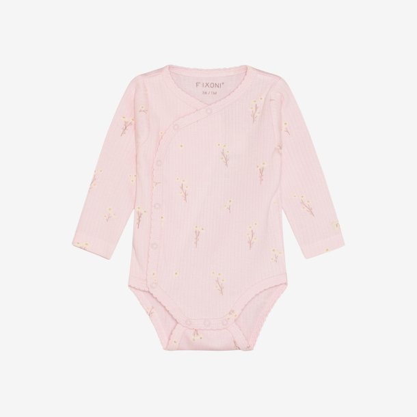 Fixoni - Body m. skr�lukning lyser�d m. Blomst print � Lang �rmet