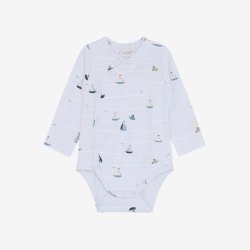 Fixoni - Body m. skr�lukning Lysebl� m. Skibs print - Lang �rmet