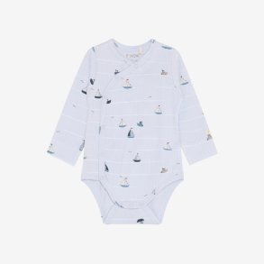 Fixoni - Body m. skr�lukning Lysebl� m. Skibs print - Lang �rmet