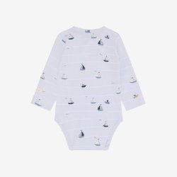 Fixoni - Body m. skr�lukning Lysebl� m. Skibs print - Lang �rmet