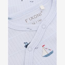 Fixoni - Body m. skr�lukning Lysebl� m. Skibs print - Lang �rmet