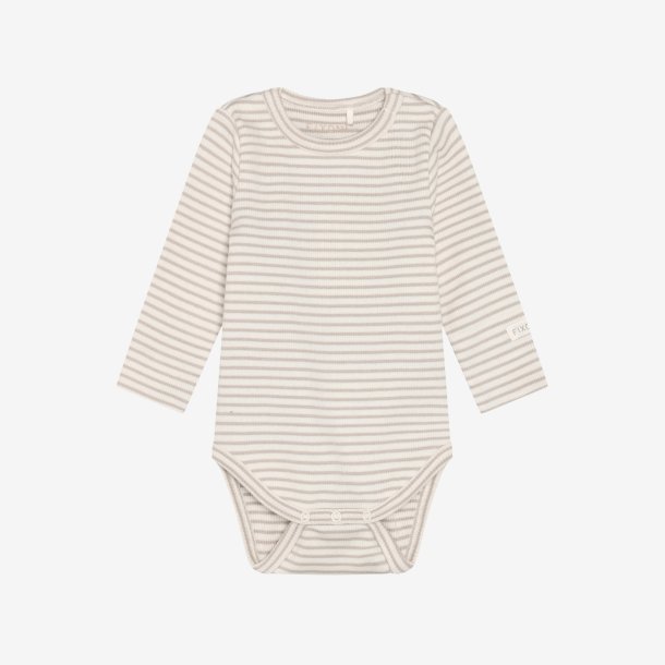 Fixoni - Body Stribet Hvid/Brun m. Lange �rmer