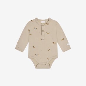 Fixoni - Body LS - Beige m. Hundeprint.
