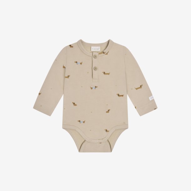Fixoni - Body LS - Beige m. Hundeprint.