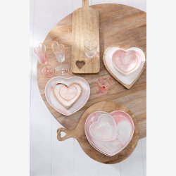 J-Line - Skle Hjerteformet st m/2 stk. glas/guld H: 5 B: 12 cm. 