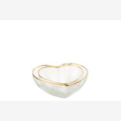 J-Line - Skle Hjerteformet st m/2 stk. glas/guld H: 5 B: 12 cm. 