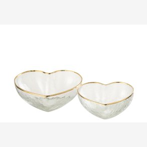 J-Line - Skle Hjerteformet st m/2 stk. glas/guld H: 5 B: 12 cm. 