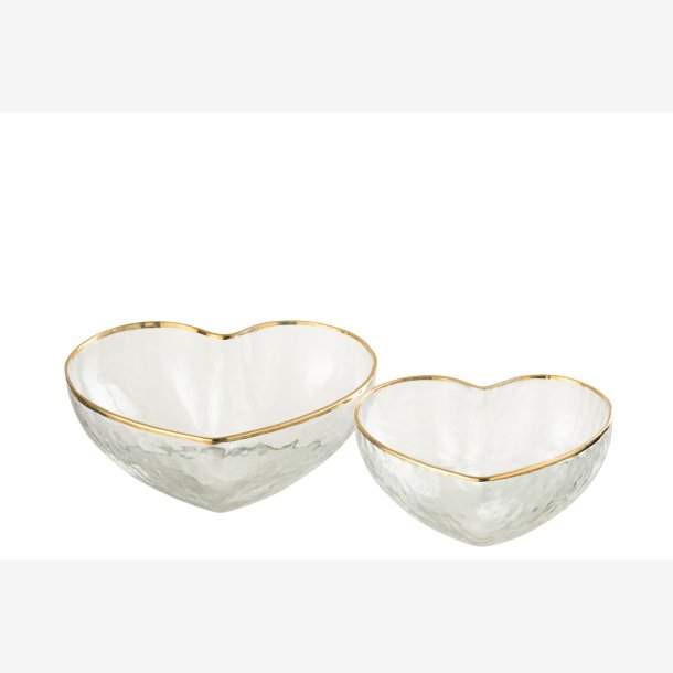 J-Line - Skle Hjerteformet st m/2 stk. glas/guld H: 5 B: 12 cm. 