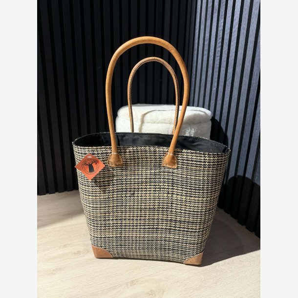 Madam Gr�skar - Strandtaske Beige/Sort mix 43x35cm.